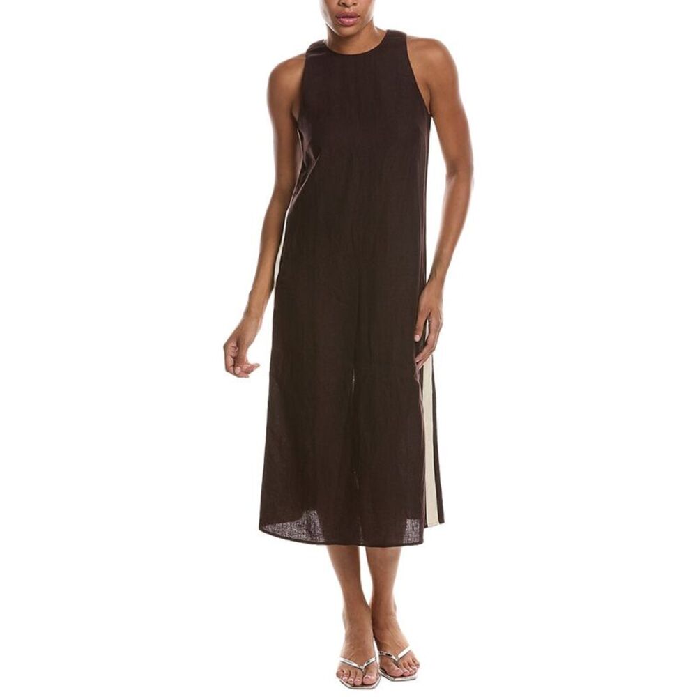 Madewell Womens  The Elena Linen Midi Dress, Brown